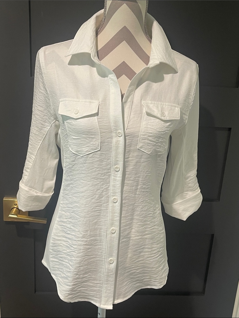 Cavalini White Preppy Button Front Utility Camp Shirt Size M